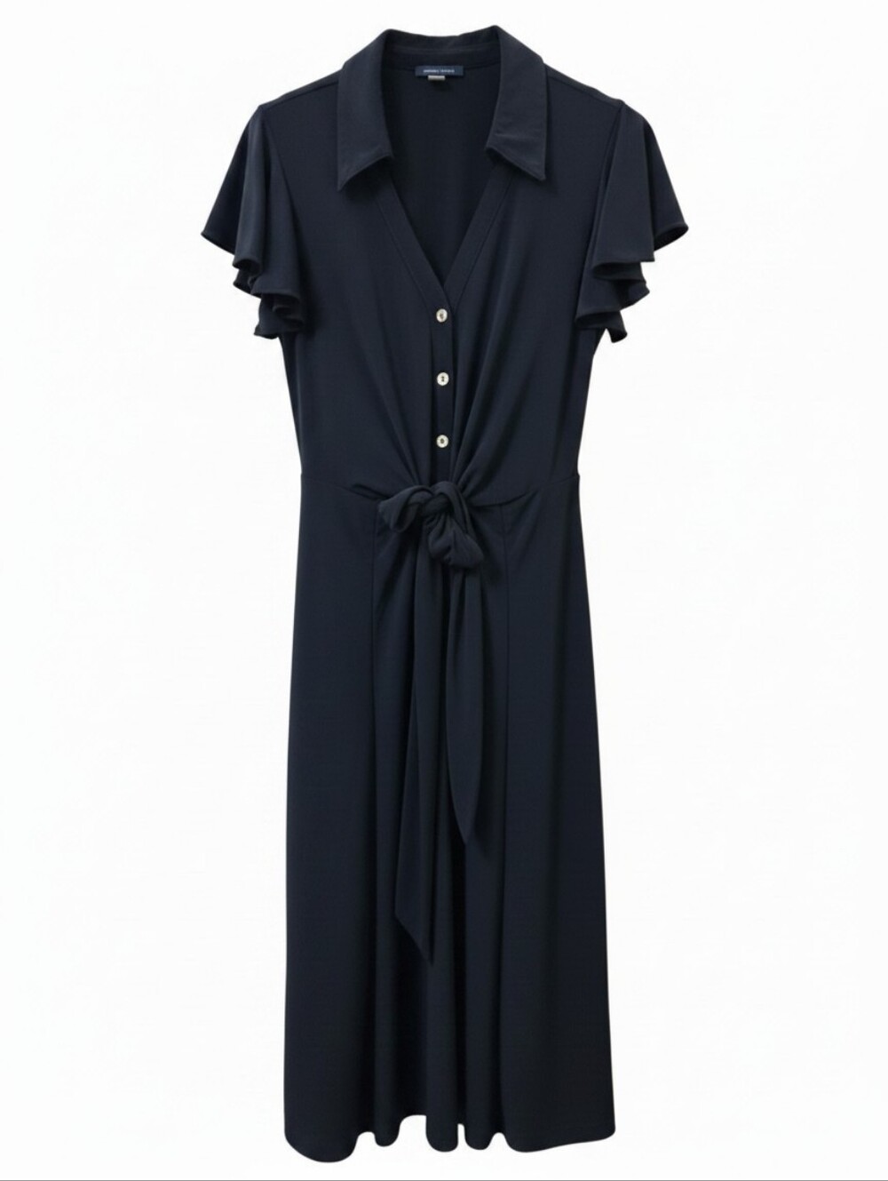 Tommy Hilfiger Flutter Sleeve Johnny Collar Knot Front Jersey Midi Dress Navy 8